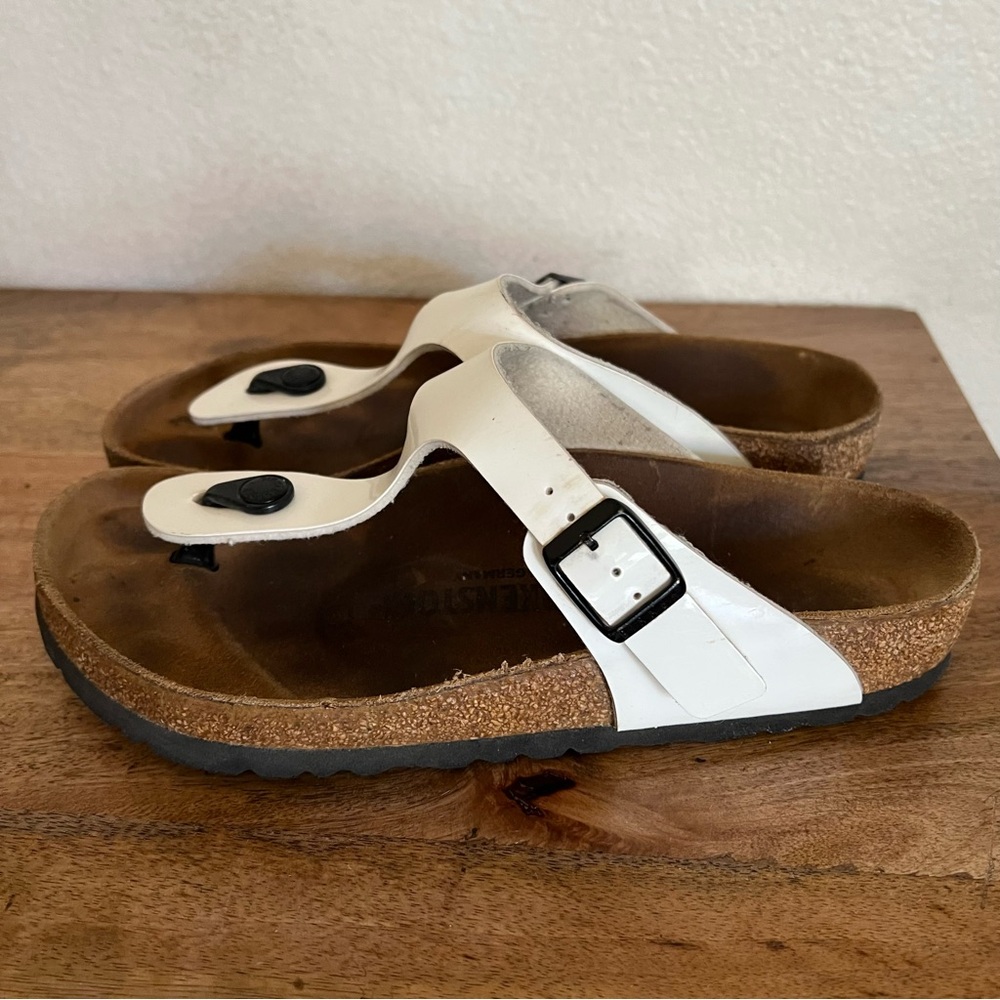 Birkenstock Gizeh White Patent Leather Sandals Size 39 L 8-8.5 Regular Wide - Picture 4 of 13